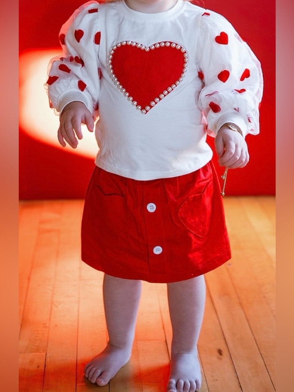 2T Red Heart Top & Skirt Set